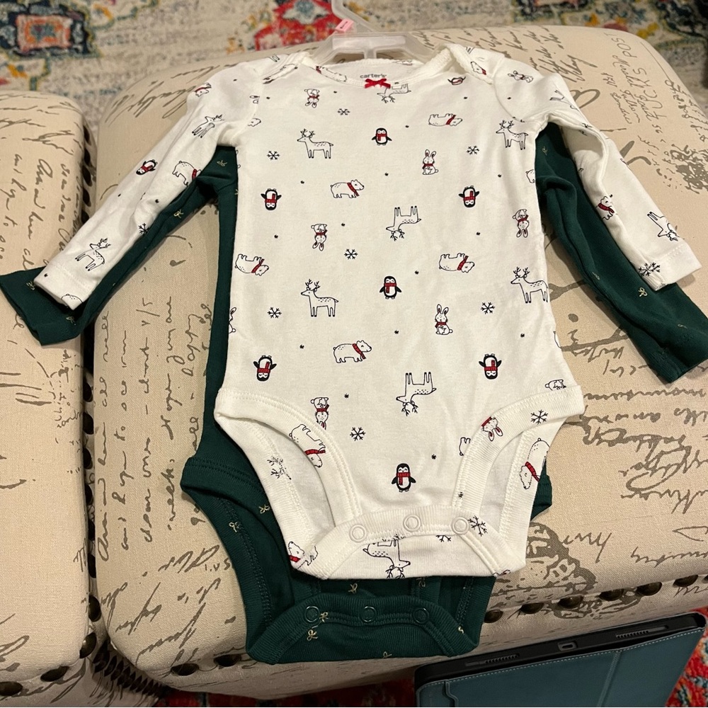 2 Carter’s baby girl long sleeve onies - 6 months